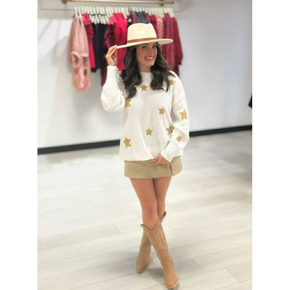 Kimber Sequin Starry Sweater in White - Picture 6 of 6